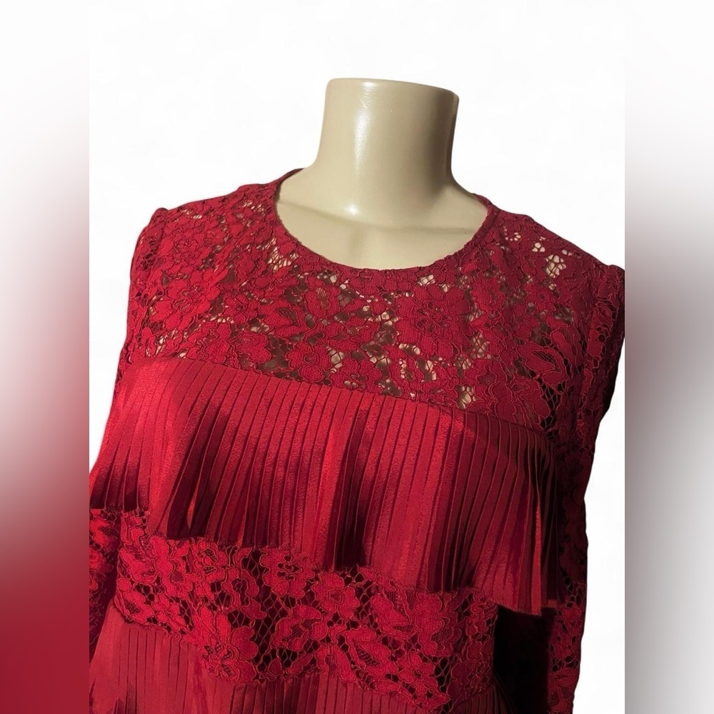 J. Crew Red Lace Ruffle Blouse - Picture 2 of 6